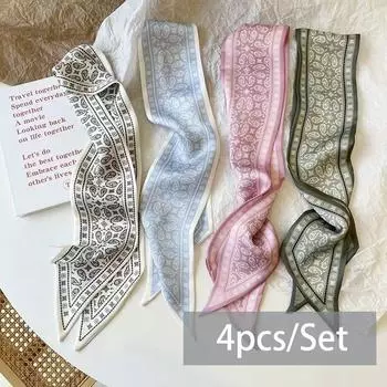 4 шт./компл. женский шарф Slik Feeling, повязка на голову, женская модная серия, атласные головные уборы, аксессуары, ленточные завязки для ручки сумки