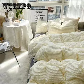 4 шт./компл., зимняя молочная бархатная юбка принцессы с ветром, бархатное толстое пододеяльник с рюшами, корейское постельное белье King