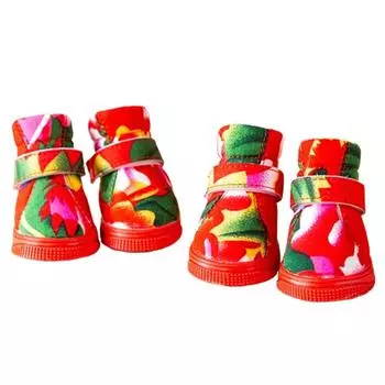 4 шт./компл. Зимняя обувь для собак в китайском стиле, Новогодние плюшевые ботинки для собак, Снежные ботинки для собак для щенков L