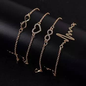 4 шт./комплект браслет женский богемный цепочка ЭКГ сердце шарм браслет бохо ювелирные изделия подарок