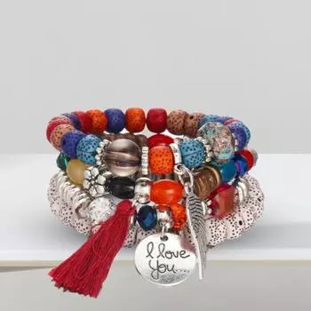 4 шт./комплект браслетов из бисера в стиле бохо, многослойный, современный, симпатичный браслет с подвесками для женщин