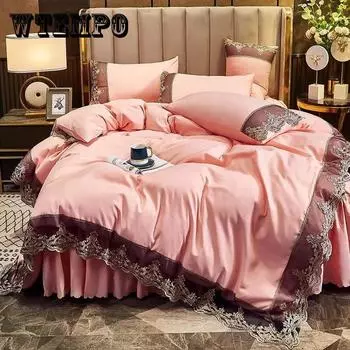 4 шт./комплект, европейский легкий роскошный кружевной комплект постельного белья с вышивкой, четыре предмета, постельное белье в корейском стиле принцессы, однотонное телесное, удобное одеяло, подушки, комплект King 4 pcs светло-розовый