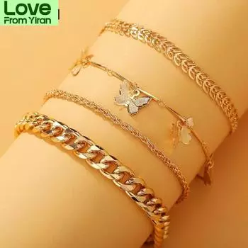 4 шт. /Комплект Kpop Ретро Элегантные Цепные Браслеты Бабочки Эстетические Модные Ювелирные Наборы Аксессуары Для Женщин Pulseiras Feminina