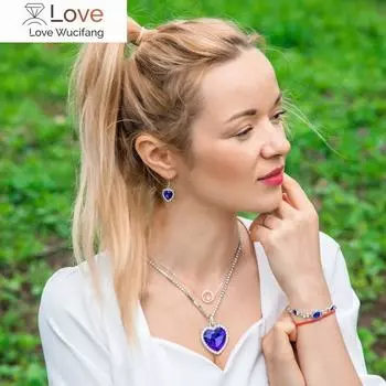 4 шт. / Комплект ожерелий Titanic Heart Of Ocean для женщин Love Heart Blue Crystal Zircon Jewelry Sets Женская свадебная вечеринка Jewelry