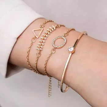 4 шт./комплект персонализированный золотой круглый треугольный елочка точка бриллиант открытый браслет