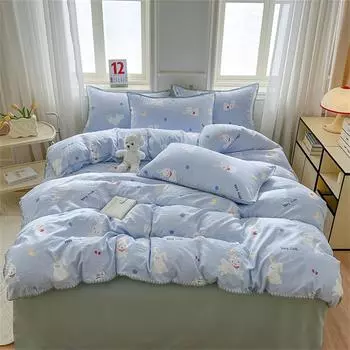 4 шт., комплект постельного белья, простыня с синим кроликом, пододеяльник, наволочка для взрослых и девочек, мальчиков, постельное белье Flat Bed Sheet&Single150x200 3pcs