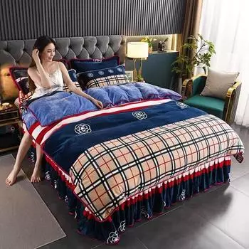 4 шт. комплект постельного белья из тонкого бархата, пододеяльник, размер King Queen, утолщенный, быстротеплый, коралловый флис, пододеяльник, простыня, наволочка 1.8m Bed(4pcs Set)