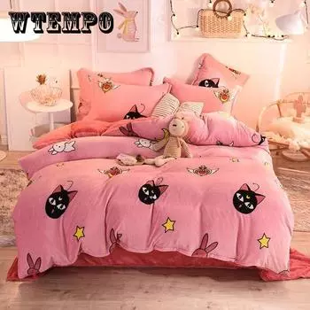 4 шт. комплект постельного белья с героями мультфильмов, постельное белье, пододеяльник, наволочка, зимние теплые детские комплекты постельного белья 4pcs Queen