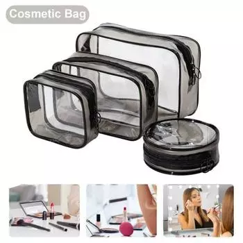 4 шт./комплект прозрачных косметичек, водонепроницаемых, разных размеров, застежка-молния, косметичка для улицы, компактный набор сумок для деловых поездок, туалетных принадлежностей белый