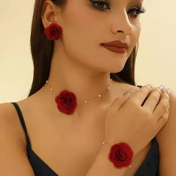 4 шт./комплект ретро и элегантный стиль ожерелье + серьги + браслет комплект ювелирных изделий, элегантный и модный женский ювелирный подарок, танец, вечеринка красный