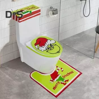 4 шт./комплект рождественский чехол для сиденья унитаза с зелеными волосами эльфа противоскользящий U-образный коврик для пола для ног ванная комната крышка унитаза декоративная крышка для резервуара для воды зелёный