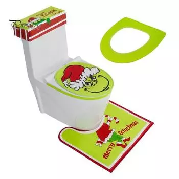 4 шт./комплект рождественский чехол для сиденья унитаза с зелеными волосами эльфа противоскользящий U-образный коврик для пола для ног ванная комната крышка унитаза декоративная крышка для резервуара для воды зелёный
