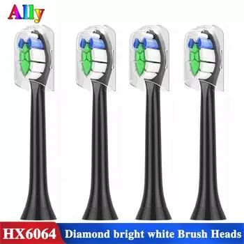 4 шт./комплект сменных насадок для электрической зубной щетки Philips HX6064 HX6930 HX6730 Sonicare W2 чёрный