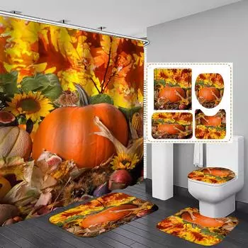 4 шт. комплект занавесок для душа на Хэллоуин с крышкой унитаза и ковриком для ванной, водонепроницаемая занавеска с кленовым листом тыквы, украшение для ванной комнаты