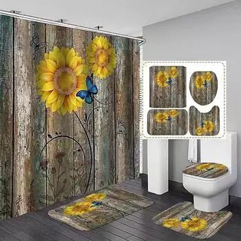 4 шт. комплект занавесок для душа на Хэллоуин с крышкой унитаза и ковриком для ванной, водонепроницаемая занавеска с кленовым листом тыквы, украшение для ванной комнаты