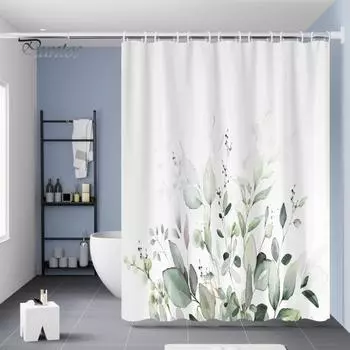 4 шт./комплект занавесок для ванной комнаты с абстрактным дизайном и принтом листьев, нескользящий коврик для пола, водонепроницаемый, простой в установке и уходе, декор для ванной комнаты, туалет 4pcs зелёный