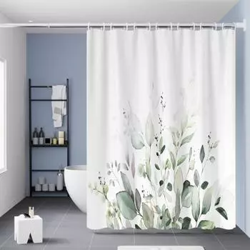 4 шт./комплект занавесок для ванной комнаты с абстрактным дизайном и принтом листьев, нескользящий коврик для пола, водонепроницаемый, простой в установке и уходе, декор для ванной комнаты 4pcs зелёный