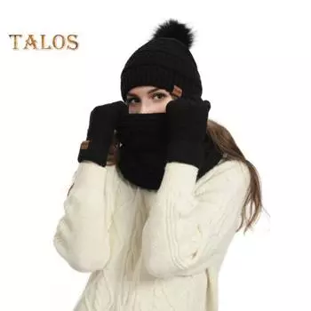 4 шт./комплект, женская зимняя шапка, шарф, перчатки, носки, комплект, толстая плюшевая вязаная теплая шапка, перчатки для сенсорного экрана, эластичная защита ушей, ветрозащитная зимняя одежда для отдыха на открытом воздухе вино красного