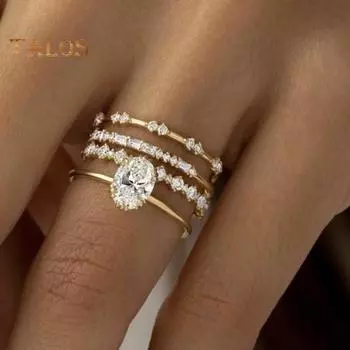 4 шт./комплект женские кольца кубический цирконий декор штабелируемые полированные геометрические кольца невесты свадьба выпускной вечеринка банкет ювелирные изделия 11 золотистый