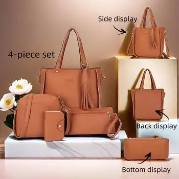 4 шт., комплект женских сумок, стильный женский кошелек из искусственной кожи, сумка через плечо, модный декор, аксессуар чёрный