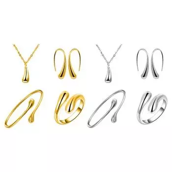 4 шт./комплект женский комплект ювелирных изделий в форме капли воды полированный металл регулируемый открытый дизайн серебряный