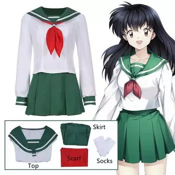 4 шт. комплекты, аниме, косплей костюм InuYasha Kagome Higurashi, женская униформа для девочек, рубашка, юбка, костюм на Хэллоуин, карнавал, косплей костюм для взрослых