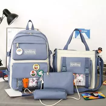 4 шт. комплекты, школьные ранцы, детский рюкзак, милые школьные сумки с подвеской для девочек-подростков, женская сумка для книг, школьная сумка светло-розовый