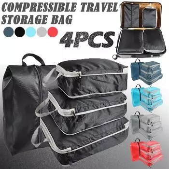 4 шт., компрессионные упаковочные кубики, расширяемые дорожные сумки для хранения, органайзер для багажа красный