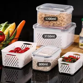 4 шт. Контейнер для хранения фруктов в холодильнике со съемными дуршлагами, без содержания бисфенола А, пищевой класс