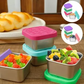 4 шт. Контейнер для соуса, салатная заправочная емкость из нержавеющей стали с крышками из силикона, герметичная, для хранения продуктов, закусок, коробка для бенто, пикник
