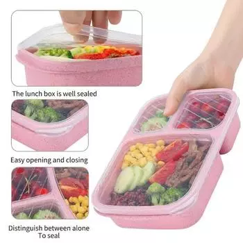 4 шт. контейнеры для ланч-боксов Bento для взрослых и детей, многоразовые контейнеры для приготовления еды с 3 отделениями для школьной работы, путешествий разноцветный