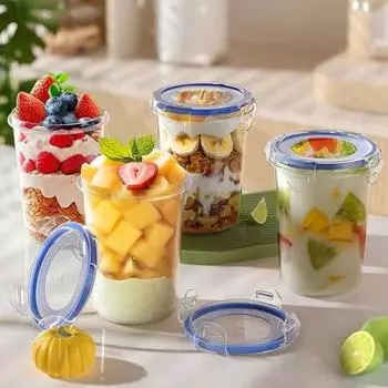 4 шт. контейнеры для овса с крышками, герметичные банки для овса, пищевой класс, без BPA, можно мыть в посудомоечной машине, многоразовые контейнеры для хранения йогурта и круп прозрачный