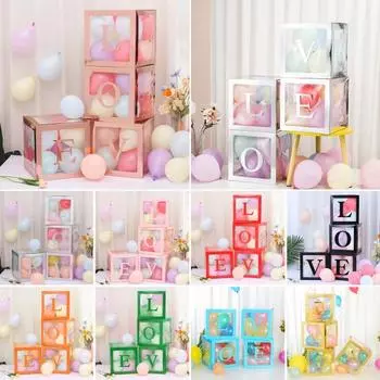 4 шт. коробка для воздушных шаров, сборка своими руками, прозрачная бумажная коробка, коробка для воздушных шаров с буквами, многоразовая штабелируемая кубическая декоративная коробка для вечеринки, свадьбы, дня рождения Sets розовый