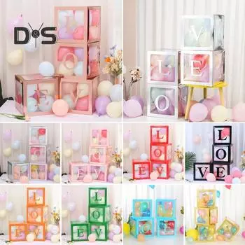 4 шт. коробка для воздушных шаров, сборка своими руками, прозрачная бумажная коробка, коробка для воздушных шаров с буквами, многоразовая штабелируемая кубическая декоративная коробка для вечеринки, свадьбы, дня рождения Sets розового золота