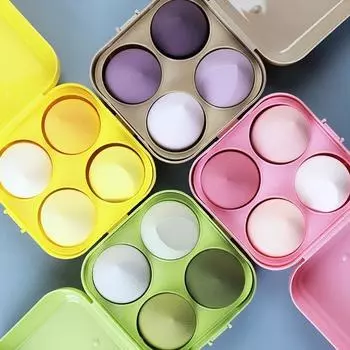 4 шт. Косметический блендер для макияжа, спонж для макияжа с коробкой для хранения, набор инструментов для макияжа лица розовый