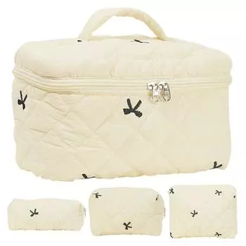 4 шт. косметичка с вышитым бантом женская дорожная косметичка милая кавайная косметичка для путешествий и покупок бежевый