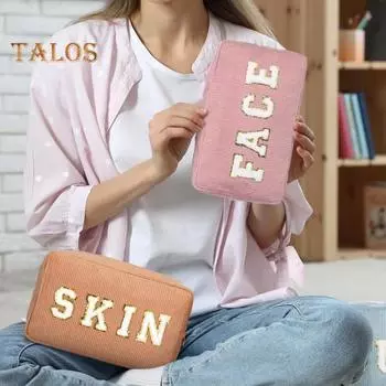 4 шт. косметичка с вышитыми буквами, большая вместимость, застежка-молния, продолговатая форма, дорожная сумка для косметики, закусок, телефонов, органайзера для макияжа 4pcs E