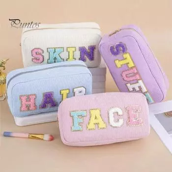 4 шт. косметичка с вышитыми буквами, большая вместимость, застежка-молния, продолговатая форма, дорожная сумка для косметики, закусок, телефонов, органайзера для макияжа 4pcs B