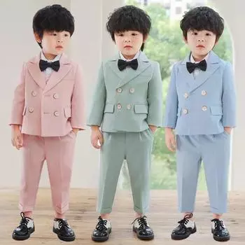 4 шт. костюм для мальчиков с цветочным узором, детская одежда для выступлений, школьный костюм, детский юбилейный детский блейзер на день рождения, вечерние костюм, куртка, брюки, галстук-бабочка, корсаж