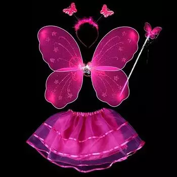 4 шт. костюм принцессы феи детский для девочек красочная сценическая одежда крылья бабочки палочка повязка на голову юбка пачка жёлтый