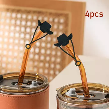 4 шт. Ковбойская шляпа, крышка, ковбойская шляпа, портативная, милые силиконовые насадки для подарков на вечеринку Black