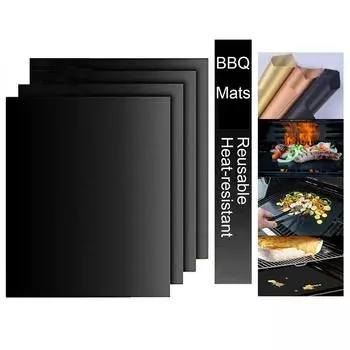 4 шт. коврик для гриля для барбекю, антипригарный коврик, термостойкий коврик для гриля, для выпечки на открытом воздухе, многоразовый коврик для вечеринки на гриле, 40x33 см, аксессуары для гриля