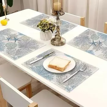 4 шт., коврик под стол, морской, морской, водоросли, океан, коралловые салфетки, летние, коралловые, льняные, термостойкие салфетки под стол для столовой, кухни, 32x45 см Style 1