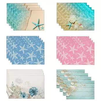 4 шт. коврики для стола, пляжный коврик в стиле океана, подставка для еды, морская жизнь, коврик для стола, ракушка для еды, декор для кухни, товары для дома 32x42cm