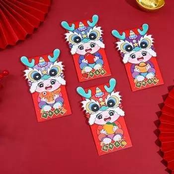 4 шт., красные конверты на китайский Новый год, милый мультяшный год Дракона, Хунбао, подарочные конверты для денег на лунный год One Size 4pcs