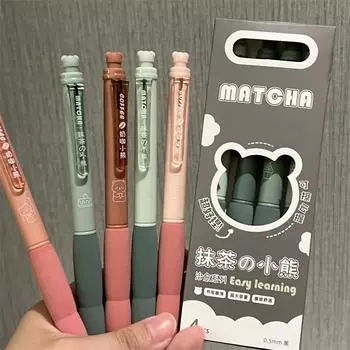 4 шт. креативная эстетическая терморучка-ластик с черными чернилами, стираемая гелевая ручка с маленьким медвежонком, милый мультфильм, 0,5 мм, ручка для письма, школа