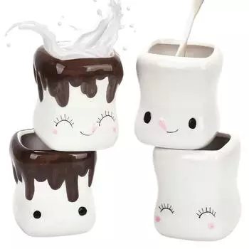 4 шт. креативная керамическая кружка с изображением мультяшного лица, кофейная чашка для послеобеденного чая, завтрака, молока, посуда для питья в офисе, милые подарки 5oz