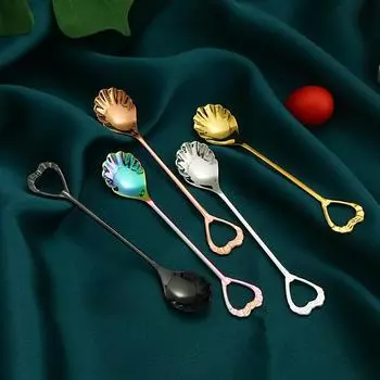 4 шт., креативная ложка из нержавеющей стали в форме ракушки, мини-чайные ложки, милые ложки для мороженого, кофе, десерта, кухонные аксессуары для бара серебряный
