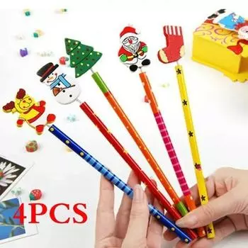 4 шт., креативные канцелярские принадлежности, детские школьные принадлежности, милый мультяшный деревянный рождественский карандаш с резиновыми рукавами, Рождественский подарок зелёный