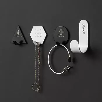 4 шт. Крючок для бытовой кухонной стены, дверь, крючок из нержавеющей стали, вешалка, креативная сумка для ключей, черно-белые настенные крючки для полотенец на кухню чёрный